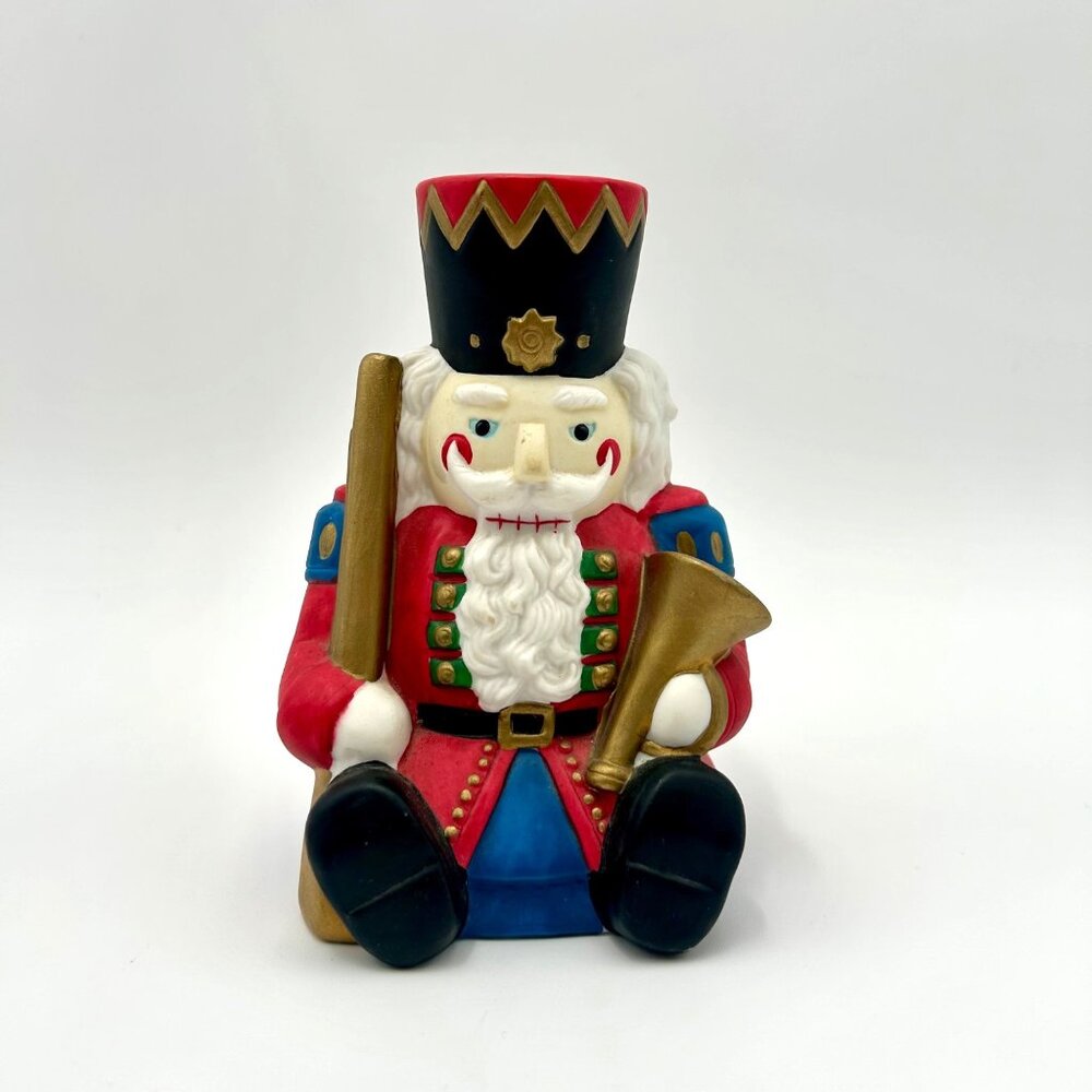 Vintage Nutcracker Soldier Figurine With Trumpet & Batton Music Box Plays We Wis